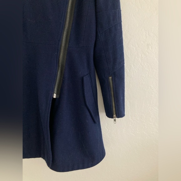 ASOS Wool Blend Coat Full Zip Navy Blue Asymmetric Military Preppy Corpcore US 8 - Picture 5 of 14